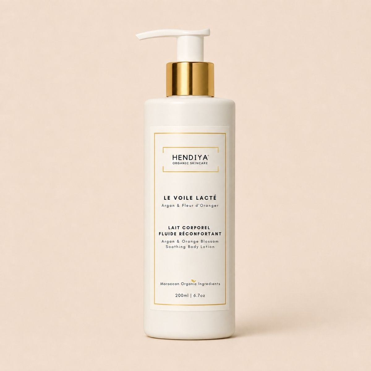 Le Voile Lacté bottle Hendiya®, comforting organic body lotion argan and orange blossom