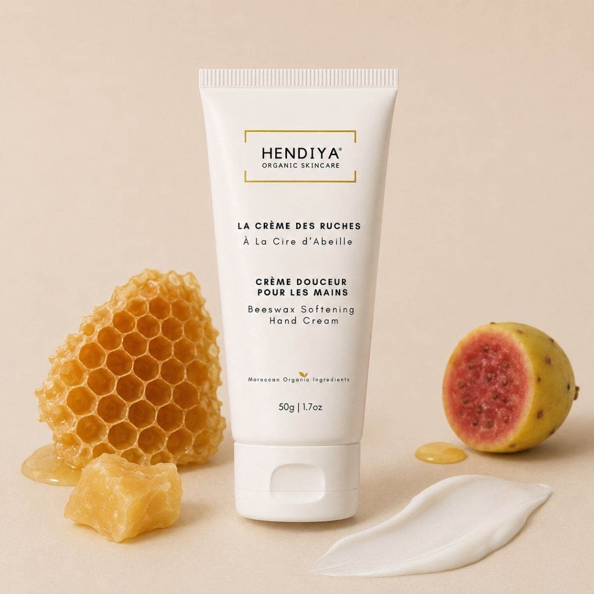 Composition naturelle de La Crème Des Ruches Hendiya®, cire d'abeille et figue de barbarie