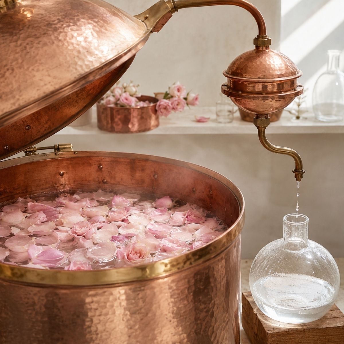 Traditional artisanal rose water distillation in Morocco, Hendiya's craftsmanship