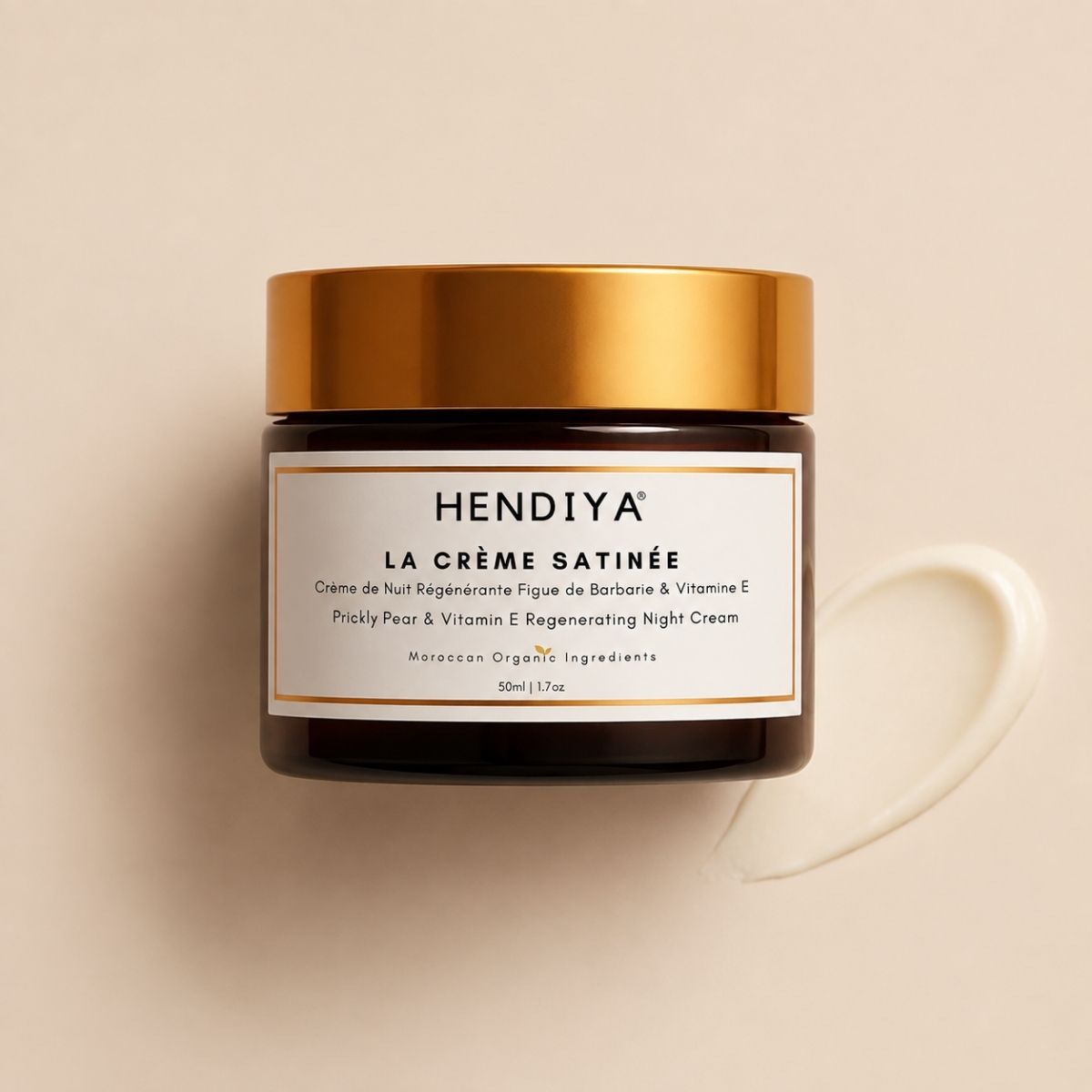 La Crème Satinée jar, Hendiya® nourishing night cream with prickly pear seed oil