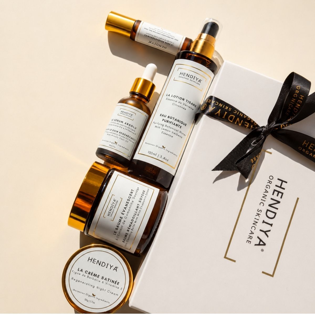 Hendiya® organic evening ritual: cleanser, serum and cream with prickly pear