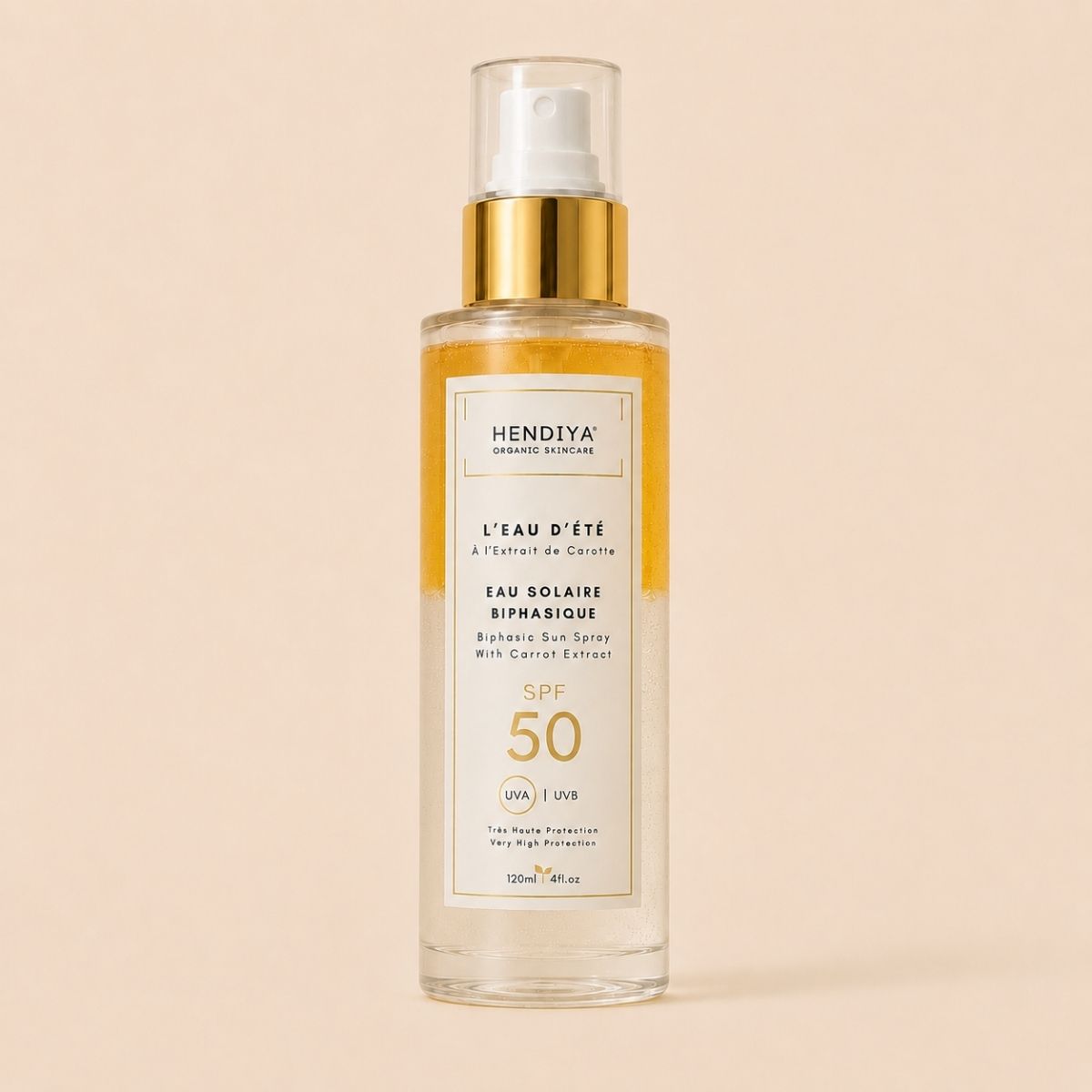 L'Eau d'Été, biphasic sun water by Hendiya with carrot extract SPF 50+